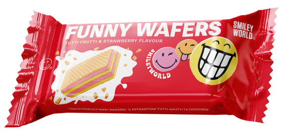 Вафлі з начинкою SmileyWorld FUNNY WAFERS з ароматом тутті фрутті та полуниці 400г (214524)