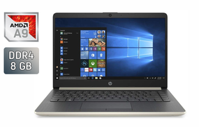 Ноутбук Б-клас HP 14-dk0002dx / 14" (1366x768) TN / AMD A9-9425 (2 ядра по 3.1 - 3.7 GHz) / 8 GB DDR4 / 240 GB SSD / AMD Radeon R5 Graphics / WebCam / Windows 10 б/в