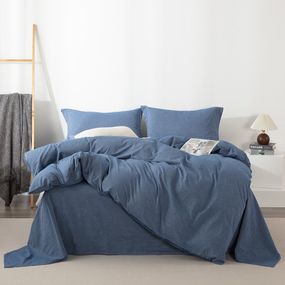 Постільна білизна євро варена бавовна комплект постілі з тканини washed cotton синя постільна білизна набір