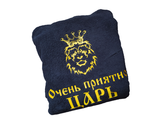 Халат чоловічий з капюшоном махровий натуральний чорний з вишивкою 70 (00075) | Зображення 1