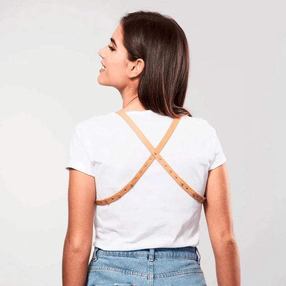 Портупея з екошкіри Bijoux Indiscrets MAZE – Cross Cleavage, бежева | Зображення 1