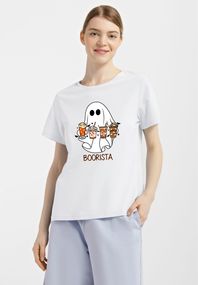 Футболка жіноча біла з принтом "Boorista", L