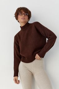 В'язаний светр з горловиною-стійкою - коричневий цвет, ONE SIZE (є розміри)