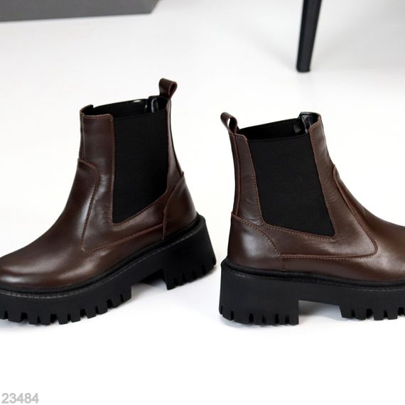 Крутые кожаные ботинки челси цвет Шоколад на тракторной подошве | Зображення 3
