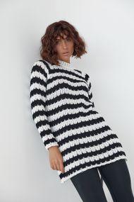 Туника ажурной вязки в полоску - молочный цвет, M (есть размеры)