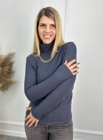 Женская теплая водолазка в рубчик на флисе GF04164 цвет графит, размер 54/56