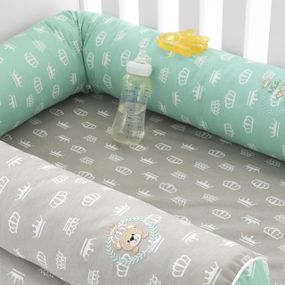 Защитные бортики-валики в детскую кроватку 2 шт ТM PAPAELLA 60х15 см, 120х15 см хлопок корона мята/беж