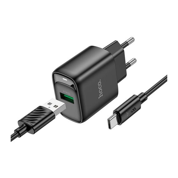 Мережевий зарядний пристрій Hoco C140A 1 USB QC 18 W + USB to Type-C | Зображення 2