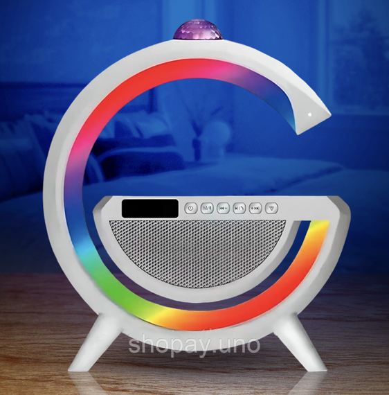 Настольная смарт лампа-ночник 3 в 1 RGB G2388 с беспроводной зарядкой ∙ Многофункциональный ночник Bluetooth колонка RGB 2388 | Зображення 4