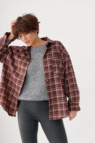 Картата сорочка з накладною кишенею - бордо цвет, ONE SIZE (є розміри) | Зображення 4