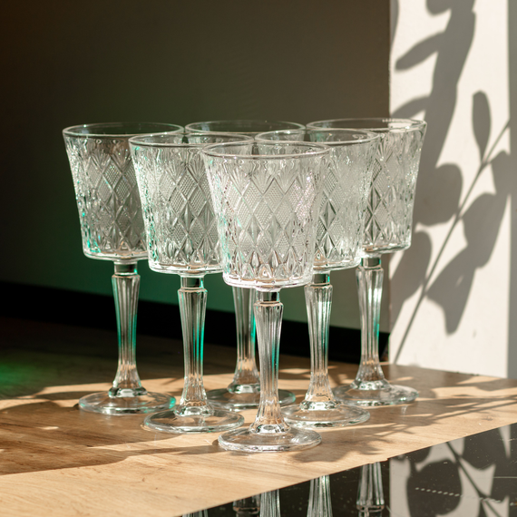 Набір келихів для вина на високій ніжці 6 шт 295 мл скляні HP-19-127 | Зображення 1