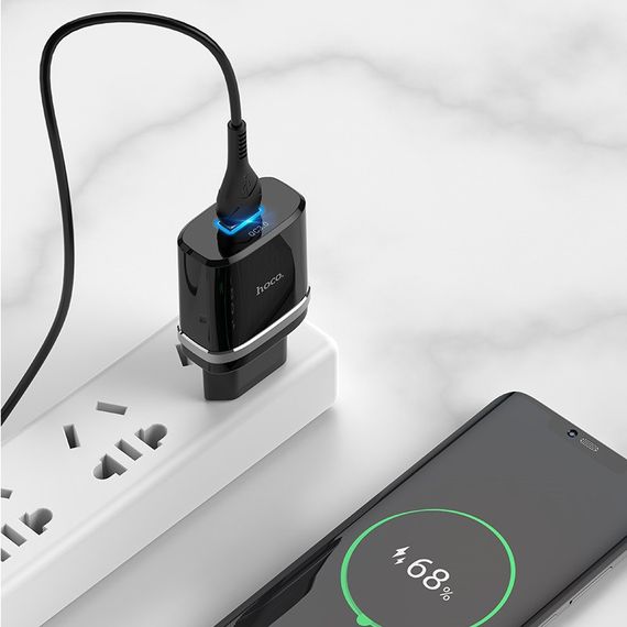 СЗУ Hoco C12Q Smart QC3.0 3A (1USB-A) + кабель USB to Type-C Черный | Зображення 3