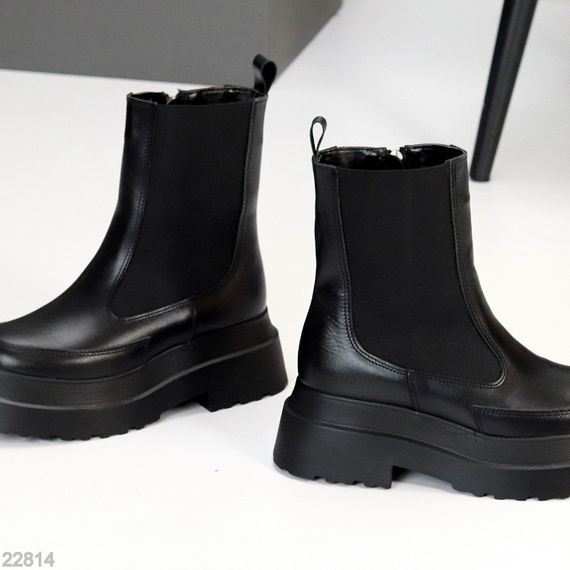 Черные высокие зимние ботинки челси натуральная кожа на платформе | Зображення 6