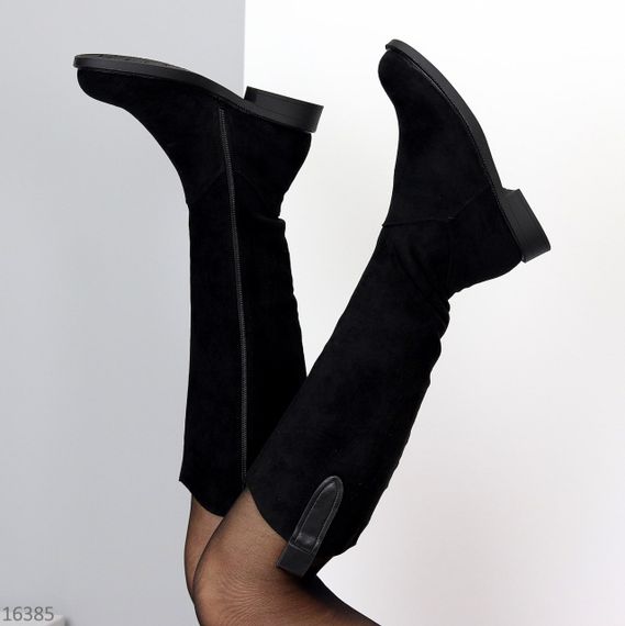 Повсякденні високі чорні зимові чоботи замшеві низький хід | Зображення 8