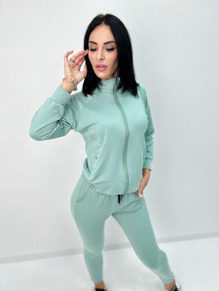 Женский спортивный костюм демисезонный на молнии и укороченными штанами GF07935 цвет мятный, размер 46/48 | Зображення 2