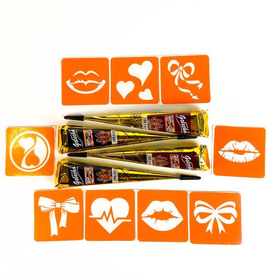 Набір хни з трафаретами для біо-тату №10 henna-set-10, 9 трафаретів | Зображення 1
