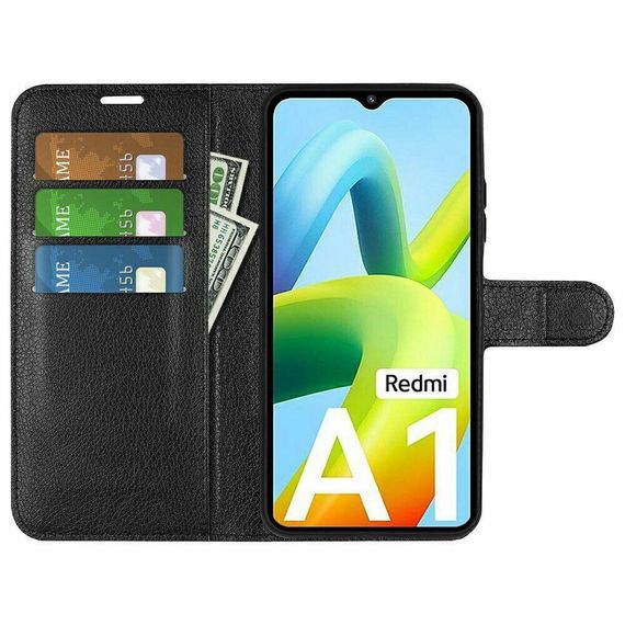 Чохол книжка з кишенями для карт на Xiaomi Redmi A1 колір Чорний | Зображення 1