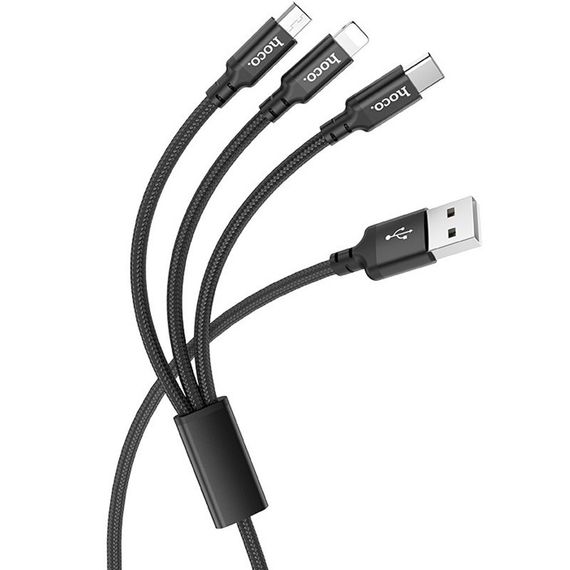 Дата кабель Hoco X14 Times Speed 3in1 (Lightning+Micro USB+Type-C) (1m) Чорний | Зображення 1