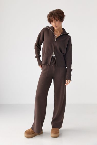 Трикотажний костюм із кофтою на блискавці та штанами - коричневий цвет, ONE SIZE (є розміри) | Зображення 4