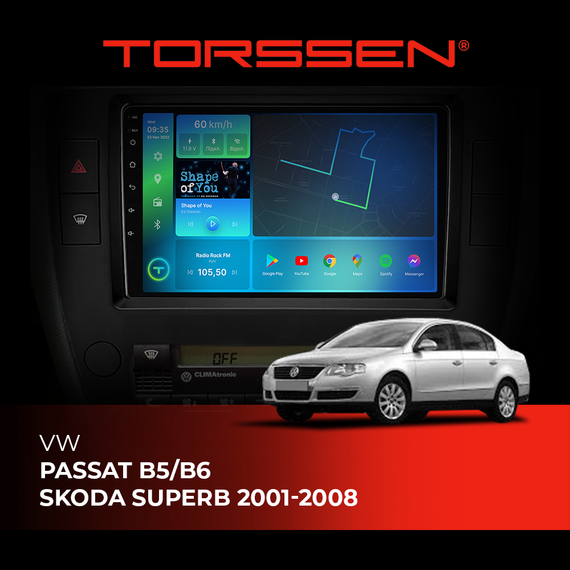 Штатна магнітола Torssen VW Passat B5,Skoda Superb 01-08 NF9 Carplay