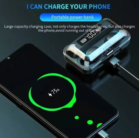 Бездротові навушники F9 TWS bluetooth 5.1 black OPM з павербанком | Зображення 4