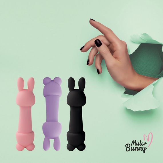 Міні-вібратор FeelzToys Mister Bunny Black з двома насадками | Зображення 5