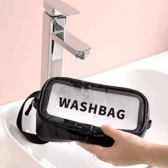 Косметичка прозора з чорною окантовкою та ручками на блискавці 19,5*13*8 Чорна