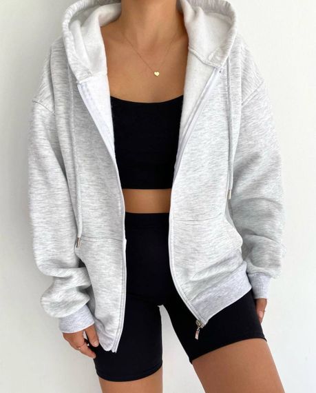 Жіноче зип-худі оверсайз на блискавці тепле на флісі з капюшоном розмір 42/46 колір сірий GF052 | Зображення 2