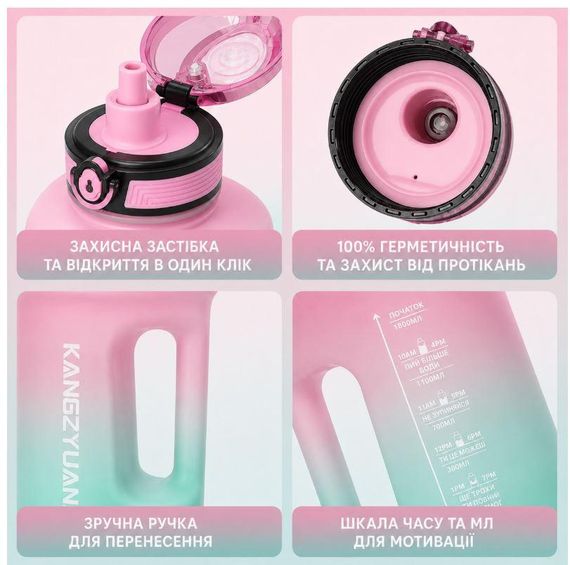 Спортивная бутылка для воды KANGZYUAN 2500 мл (2,5л) Розовый градиент (BPA Free) Tritan | Зображення 7