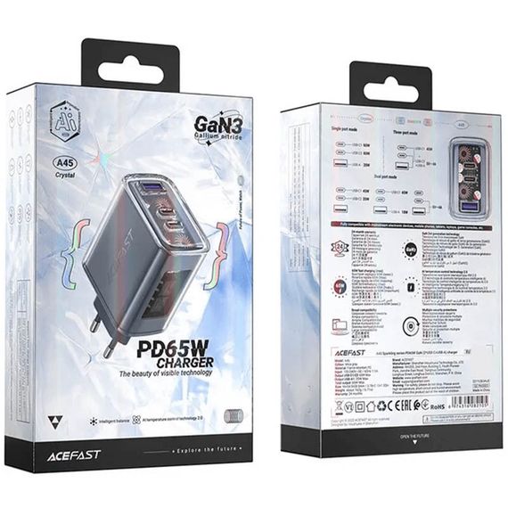 МЗП Acefast A45 Exploration series PD65W GaN (1USB-A/2C) Mica gray | Зображення 3