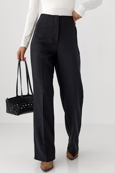 Класичні штани-палаццо з високою посадкою - чорний цвет, L (є розміри)