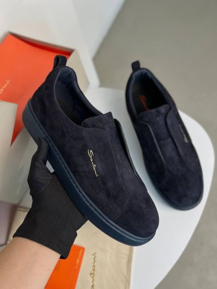 Сліпони Santoni без шнурівки темно-синіі замша ob439 | Зображення 5