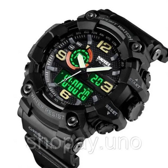 Годинник наручний чоловічий SKMEI 1520BK BLACK, армійський годинник протиударний. Колір: чорний | Зображення 2