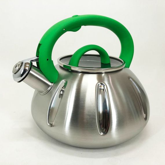 Чайник со свистком Unique UN-5303 кухонный на 3 литра, Чайник нержавейка со свистком. Цвет: зеленый | Зображення 2