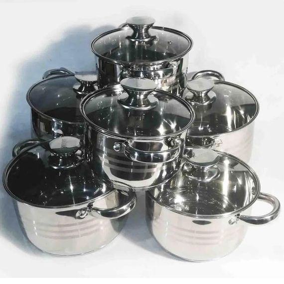 Набор кастрюль UNIQUE UN-5035 из нержавеющей стали с толстым дном в 5 слоев с крышками стеклянными 6 предметов | Зображення 1