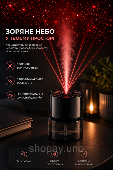 Ароматизатор зоряне небо XT036 / Зволожувач з ефектом зоряного неба / Ароматизатор автомобільний | Зображення 3