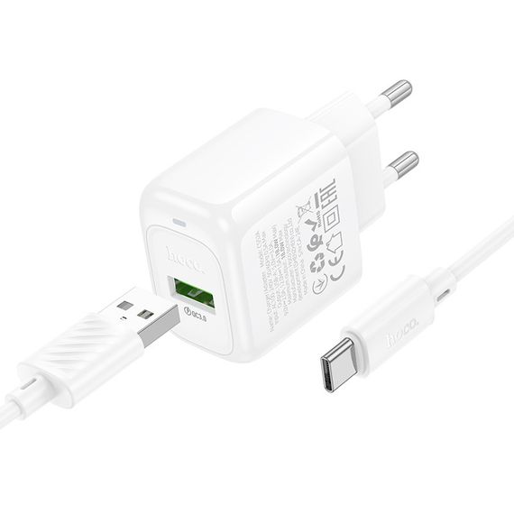 МЗП Hoco CS52A Surplus QC3.0 (1USB-A) + кабель USB to Type-C White | Зображення 2