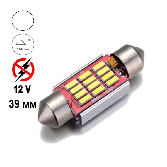 Автолампа Terra Festoon, цоколь SV8.5-8, 4014х12smd, 39мм, CanBus, белый, 12V | Зображення 1