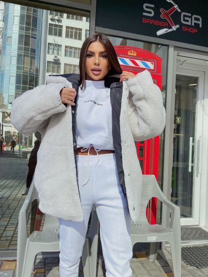 Женская теплая двухсторонняя куртка на меху LY30340 цвет черный + белый, размер 42/48 | Зображення 1