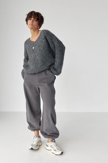 Мохерова кофта з V-подібним вирізом - темно-сірий цвет, ONE SIZE (є розміри) | Зображення 4