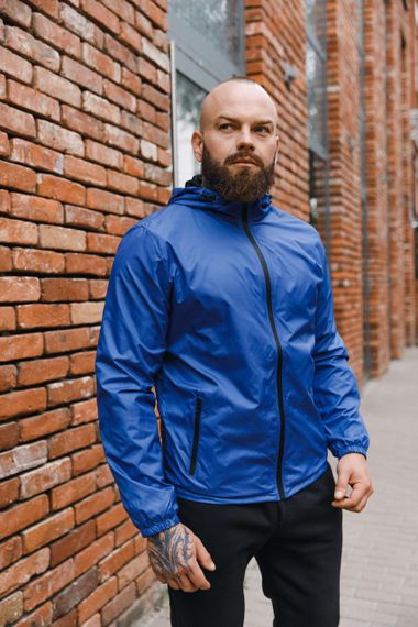Мужская ветровка на молнии с капюшоном подкладка сетка цвет синий, размер S  BD0024