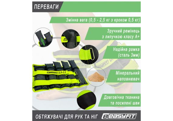 Обтяжувачі EasyFit 0,5-2,5 кг для ніг та рук Чорний-зелений (EF-WHT-0,5-2,5-L) | Зображення 3