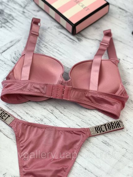 Темно-розовый комплект женского нижнего белья Victoria`s Secret со стразами, Комплект со стразами 75С(34С)-трусики М | Зображення 1