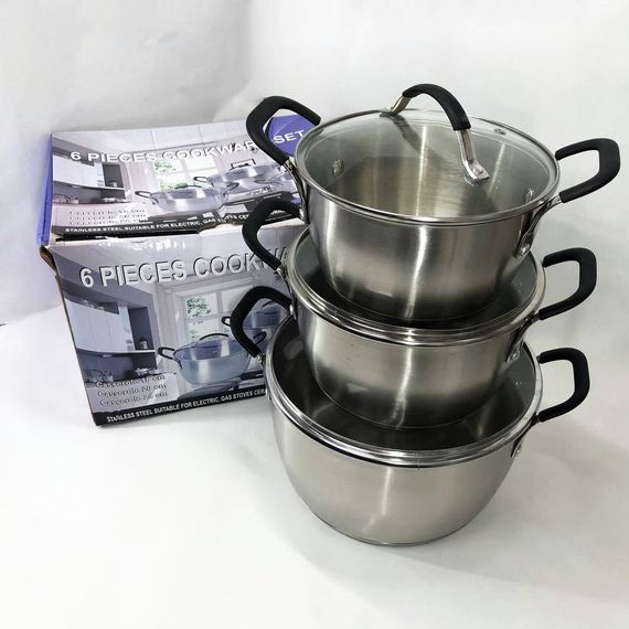 Набір каструль 6 предметів LB-1891 із нержавіючої сталі зі скляною кришкою, набори каструль | Зображення 4