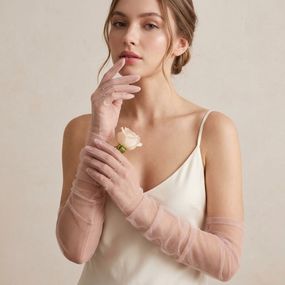 Длинные перчатки в сетку Розовый (0042)