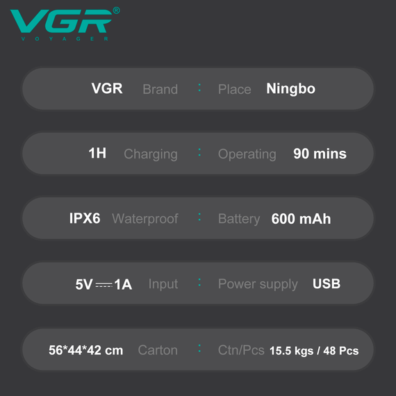Электробритва VGR V-314, роторная, IPX6, LED дисплей | Зображення 6