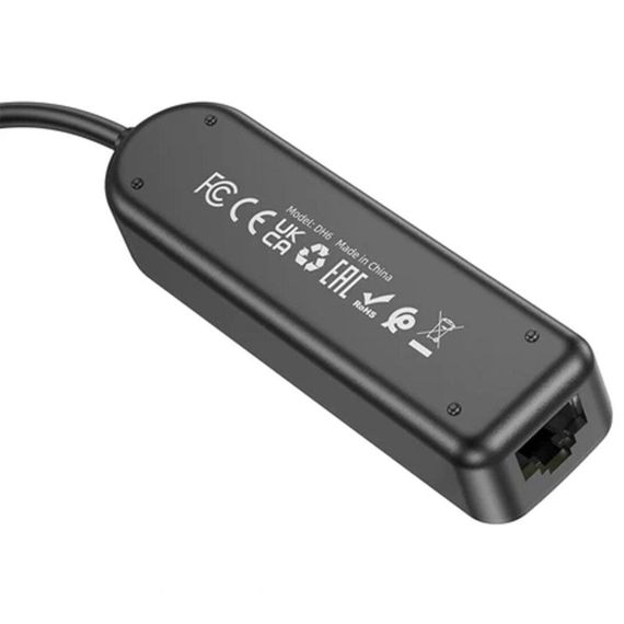 Перехідник Borofone DH6 Erudite 4in1 Gigabit Ethernet (Type-C to USB3.0*3+RJ45) (0.2m) Black | Зображення 2