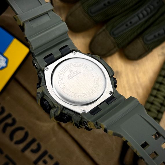 Спортивний чоловічий годинник Awarder 003CMGRUASI Тризуб срібло Зелений камуфляж + Коробка | Зображення 2