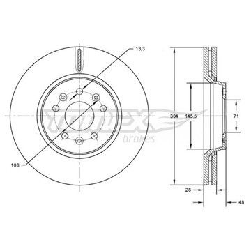 Диск гальмівний передній Citroen C5 04-17/ Jumpy 06-16/ Fiat Scudo 07-16/ Peugeot 407 09-/ Expert 07-16 (304x28), TX 72-63