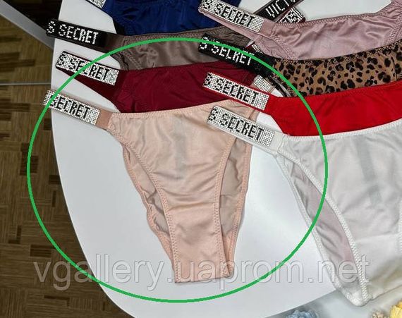 Жіночі трусики буферикова Victoria's Secret зі стразами, танга Вікторія Сікрет зі стразами XL, Персиковий | Зображення 4